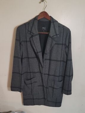 BBJ Gray Windowpane Pea Coat - Modern Tailored Fit